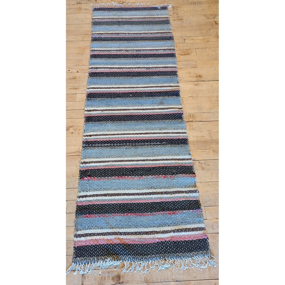 Antique Imported Swedish Hand Made Rag Rug Runner (22.5" x 68" ) Very Pretty